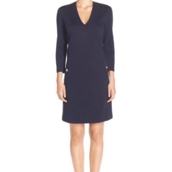Eliza J Navy Blue Ponte 3/4 Sleeved Dress - Size 2, perfect - Picture 2 of 3